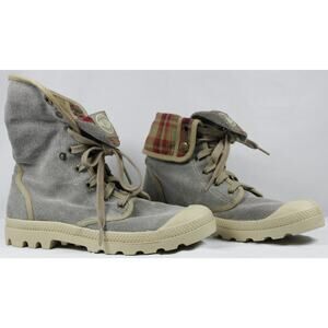 Palladium Gray Plaid Canvas Fold Over Boots 9